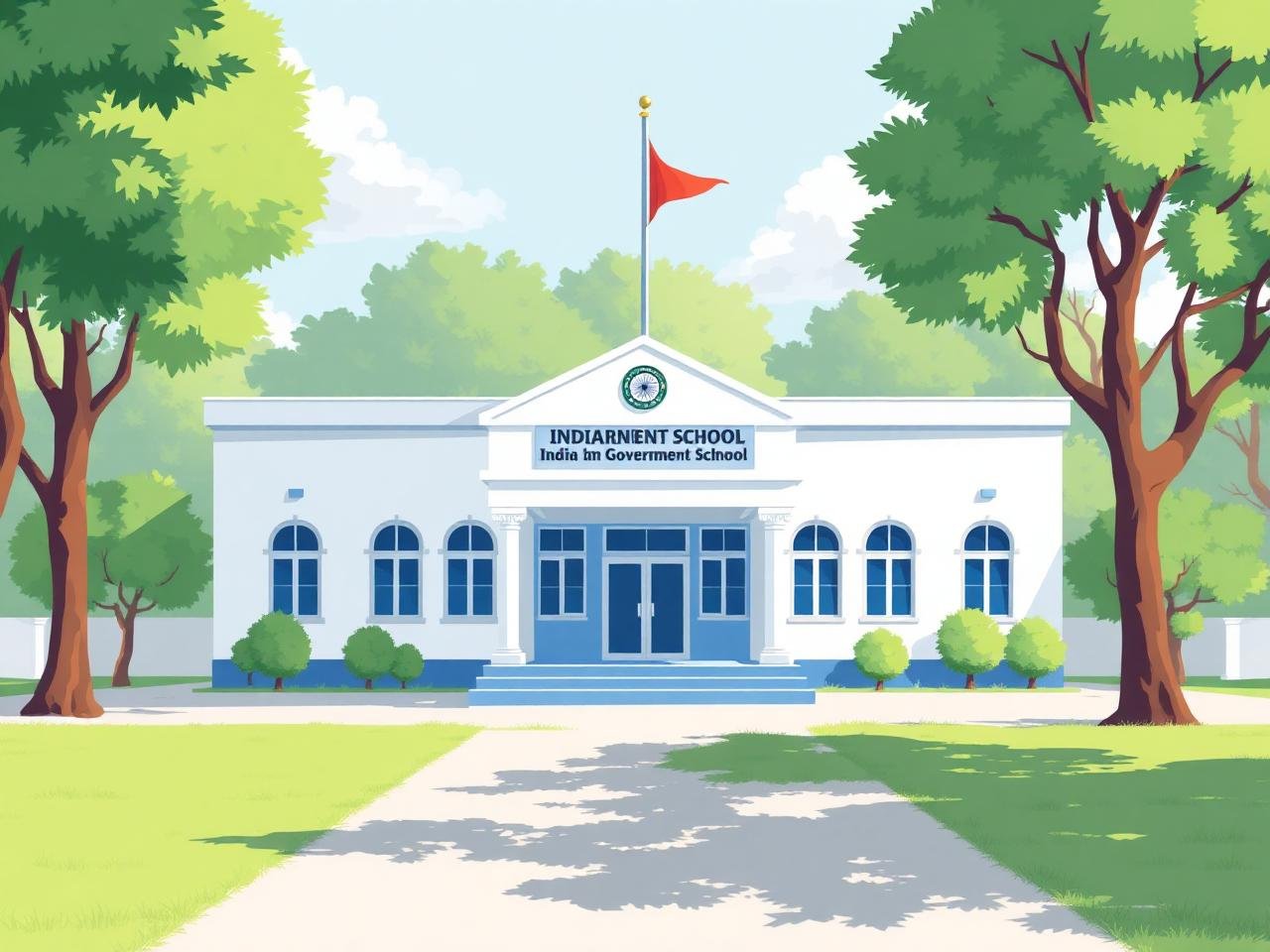 Placeholder illustration of the government school building and campus